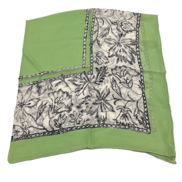 NWT $125 Carlisle | Silk | Cottagecore | Floral Vintage Scarf in Mint - Picture 14 of 15